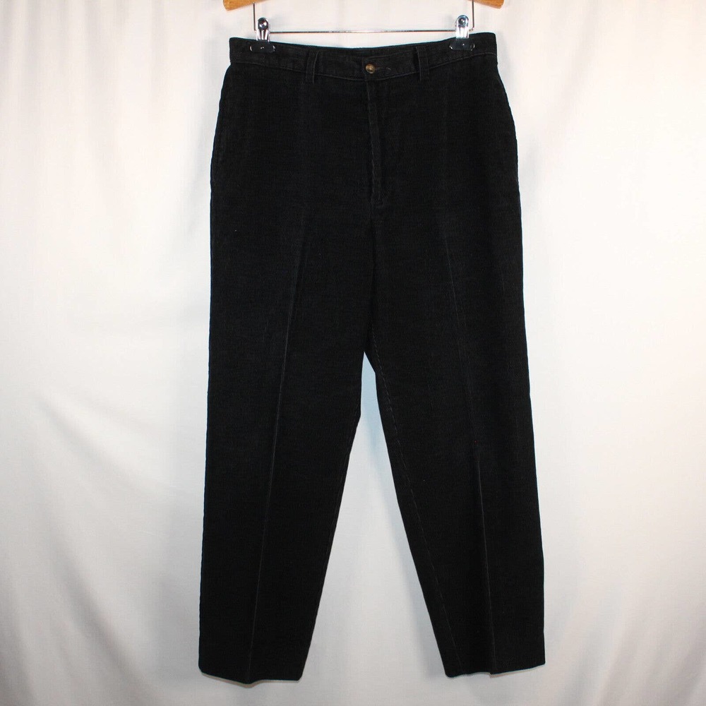 Haggar Black Narrow Wale Corduroy Flat Front Mens Pants 32x27.5